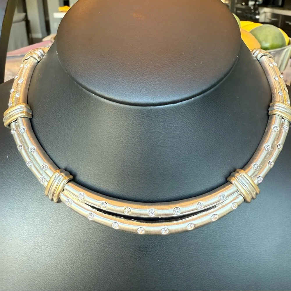 Designer Silver Tone Gold Tone Collar Necklace - Missing Stones AS IS